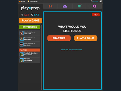 Example screen of Play2Prep app: play or practice
